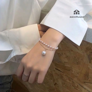 สินค้า Simple Sweet Simulated Pearl Bracelets for Women Fashion Double Layer Jewelry Bangles