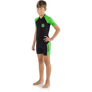 ชุดดำน้ำ เว็ทสูท กางเกงขาสั้น สำหรับเด็กโต อุปกรณ์ดำน้ำ CRESSI LITTLE SHARK SHORTY WETSUIT BLACK/LIME 2mm