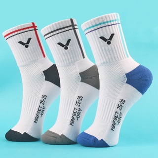 ถุงเท้ากีฬา ถุงเท้าVictor Badminton Socks Thick Running Football Basketball Walking Hiking SocksQuick Dry Breathable Towel Bottom Male Sweat-absorbing Odor-proof Basketball Running Socks In The Barrel Sports Socks Wholesale Foreign Trade