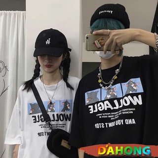 Dahong 💖เสื้อคู่รักชายหญิงน่ารัก โอเวอร์ไซส์แขนสั้นสีขาว เสื้อยืดคอกลมลายการ์ตูน76/78