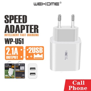 หัวชาร์จ WEKOME รุ่น U51 มี 2ช่องUSB อุปกรณ์ชาร์จ โทรศัพท์มือถือ Charging Quickly 2.1A ผ่านมาตราฐาน 3C Input Voltage 200-240V