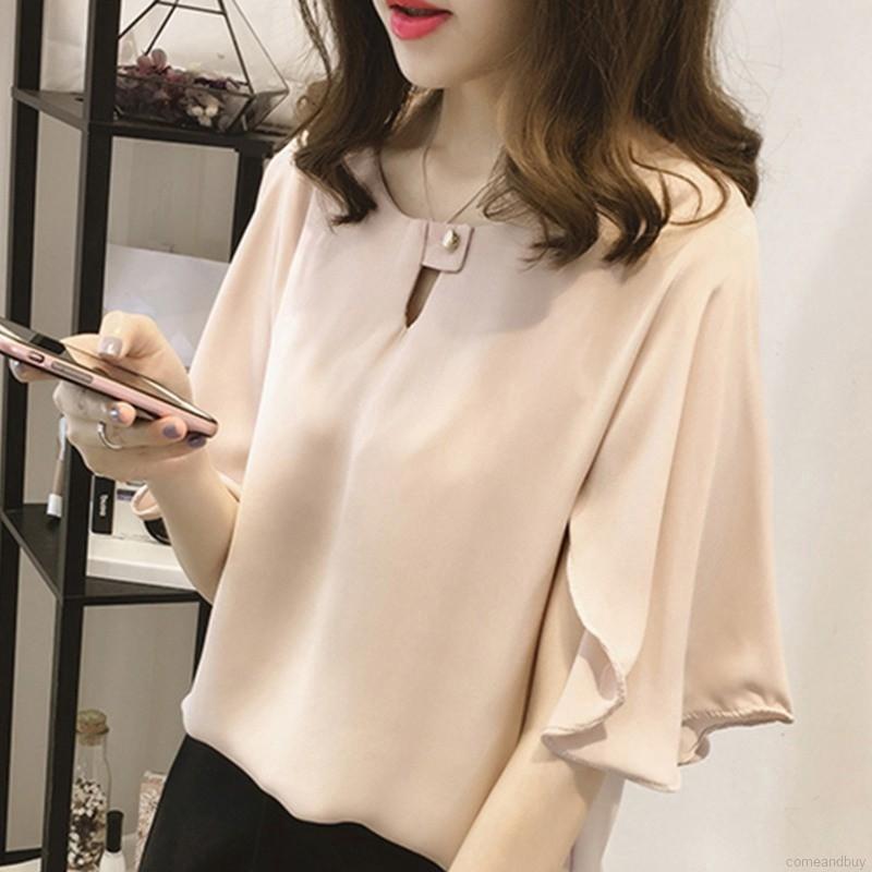เสื้อชีฟองแขนยาวทรงหลวมสำหรับผู้หญิง