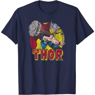 เสื้อยืดวินเทจ100%cotton เสื้อยืดผู้ชาย Marvel Mighty Thor Hammer Throw Vintage T-Shirt men เสื้อ ยืด ผู้ชาย คอกลม โอเวอ