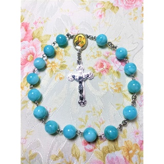 #1 สายประคำคาทอลิก อมาโซไนท์ 10 มม.(แบบ 15 เม็ด)  Amazonite Catholic Rosary 10 mm.( 15 beads.)