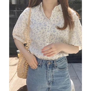 Blue Flower Shirt เชิ้ตแขนสั้นลายดอกไม้ พร้อมส่ง