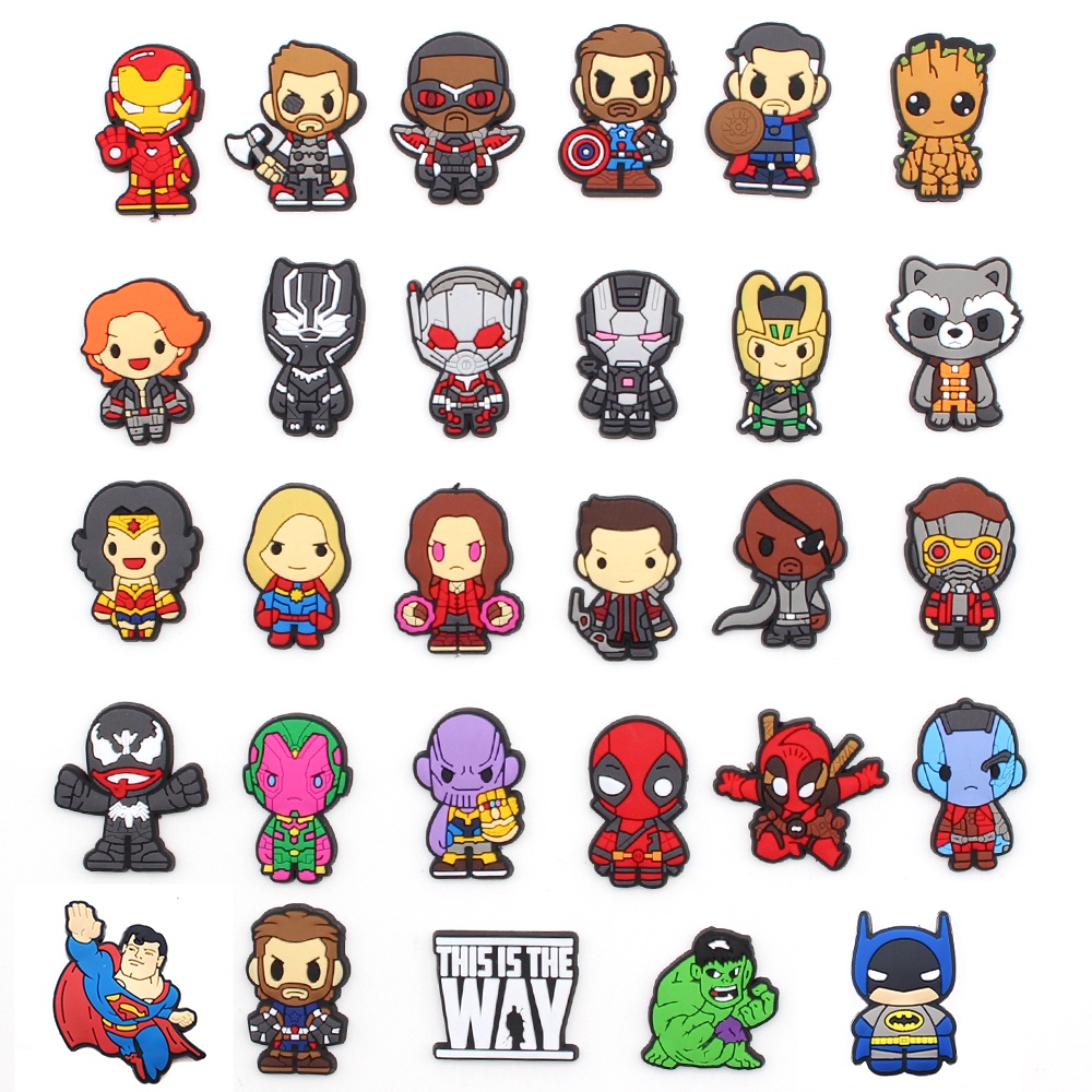 marvel-crocs-การ์ตูนอนิเมะ-super-hero-jibbitz-accessories-pvc-shoe-charms-diy-ถอดได้-ของขวัญคริสต์มาสสำหรับเด็ก-รองเท้าแตะ-หัวเข็มขัด-1000-รุ่น-สําหรับคุณเลือก