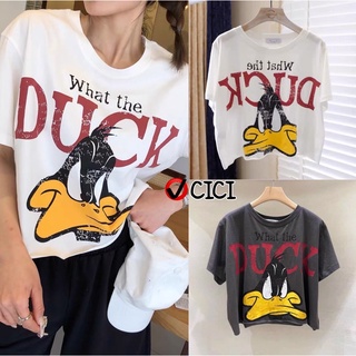 cici(NO.D0106)เสื้อครอปแขนสั้นสกรีนลายduckน่ารักคิ้วท์ๆ