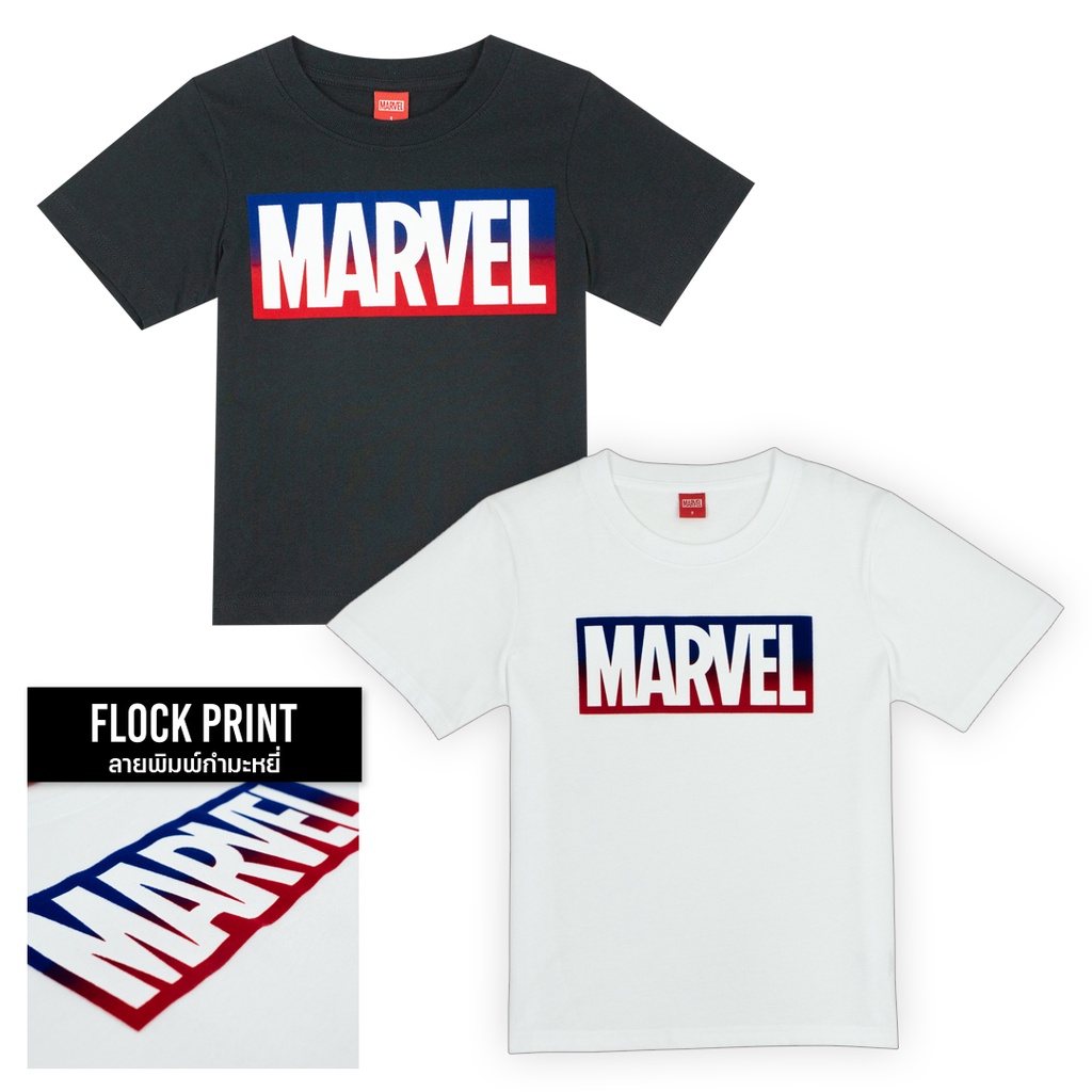 marvel-boy-logo-t-shirt-flock-print-เสื้อมาร์เวลเด็กผู้ชายพิมพ์กำมะหยี่-สินค้าลิขสิทธ์แท้100-characters-studio