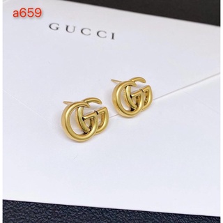 Gucci ต่างหูสตั๊ด เหล็กไทเทเนียม รูปโลโก้ตัวอักษร เครื่องประดับ สําหรับผู้หญิง