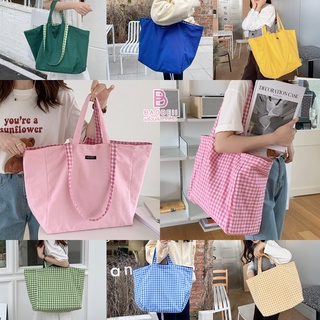 สินค้า (ใส่โค้ดลดเพิ่ม MMS15BAG ) กระเป๋าผ้า merciparis checker ใบใหญ่ สลับด้านในนอกได้