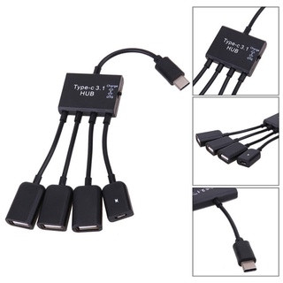 สายแปลง Type c usb OTG 4 in 1 hub แบบมีไฟเลี้ยงด้วย Type C OTG Hub Cable Connector 4 Port USB For Smartphone Tablet PC