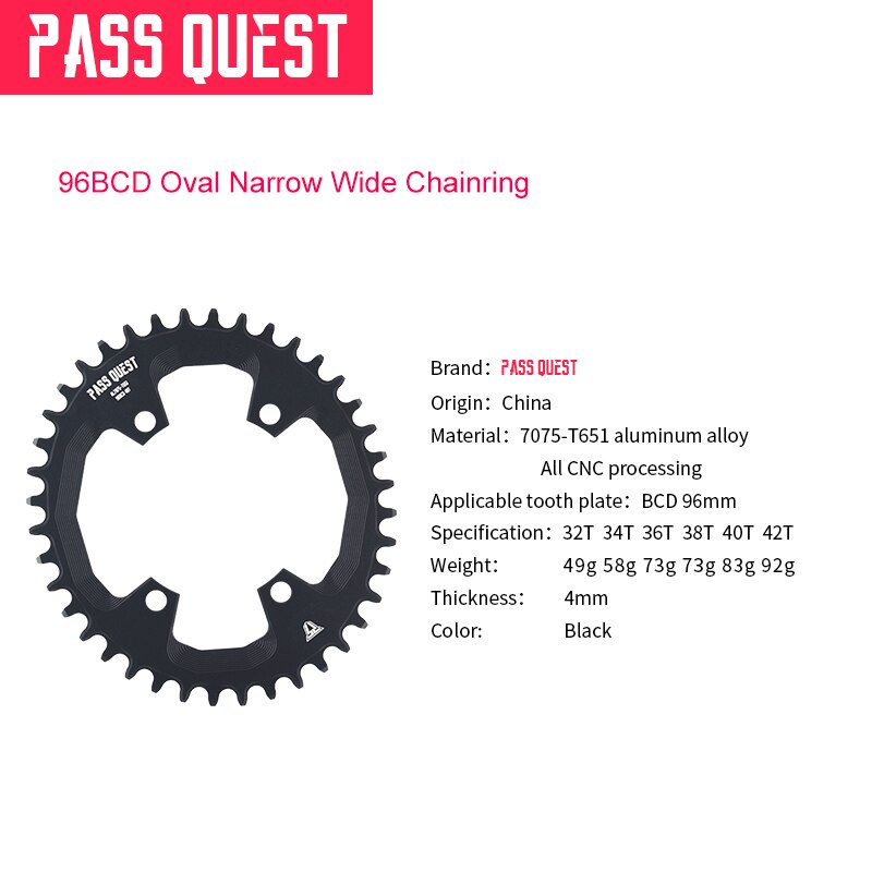 pass-quest-จานหน้าจักรยาน-ทรงวงรี-96bcd-32-34-36-38-40-42t-สําหรับ-deore-xt-m7000-m8000-m9000