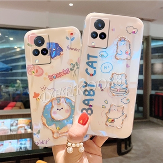 จัดส่งฟรี 2021 New เคส VIVO V21 5G Phone Casing Fashion Luxury Rhinestone Bling Glitter Lovely Cartoon Cat Rabbit White Back Cover Soft Case เคสโทรศัพท์ วีโว่V21 5G
