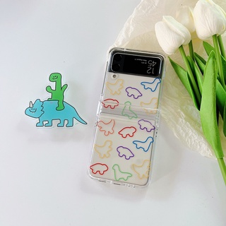 เคสโทรศัพท์มือถือแบบแข็ง ใส ลายการ์ตูนหมีน่ารัก พร้อมขาตั้ง สําหรับ Samsung Galaxy Z Flip 3 ZFlip3 5G Z Flip3