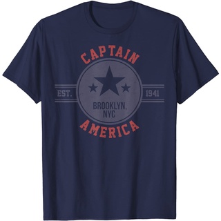 เสื้อยืดผ้าฝ้ายพรีเมี่ยม เสื้อยืด พิมพ์ลาย Marvel Captain America Est.1941 Star Badge สไตล์วินเทจ