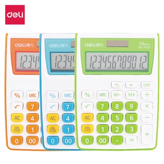 Deli เครื่องคิดเลข เครื่องคิดเลขแบบตั้งโต๊ะ แบบพกพา อุปกรณ์คำนวณ 12 หลัก Calculator