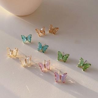 สินค้า Korea Fashion Women Colorful Transparent Butterfly Crystal Earrings Stud Earrings Jewelry Gift Girls Accessories