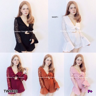 TW9420 Jumpsuit จั๊มสูทขาสั้น แขนกระดิ่ง