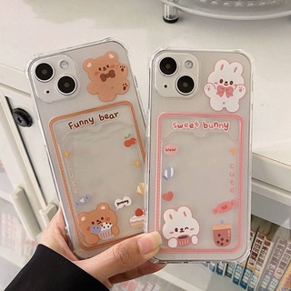 สำหรับ iPhone 13 เคสไอโฟน 12promax 11 Case กันกระแทก เคสใส่การ์ด ใส่รูปถ่าย กระต่ายน่ารัก TPU นุ่มนิ่ม สำหรับ7/8Plus XR XSmax XS Cover