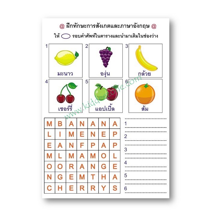 แบบฝึกทักษะการสังเกตและภาษาอังกฤษ หาคำศัพท์ที่ซ่อนอยู่ในตาราง (ระดับ อ. 3  ขึ้นไป) | Shopee Thailand
