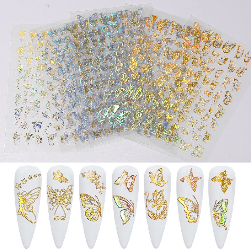 ภาพหน้าปกสินค้า3D Butterfly Nail Art Stickers Adhesive Sliders Colorful Nail Transfer Decals Foils Wraps Nail Decorations Laser จากร้าน nailmall.th บน Shopee