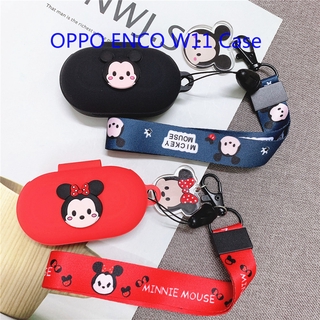 【In Stock】OPPO ENCO W11 Case Cartoon Mickey Minnie Short Lanyard Pendant OPPO ENCO Free Earphone Protective Cover Silicone Soft Shell OPPO W31 W51 Earphone Protective Case