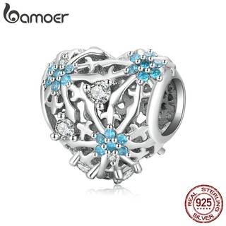 Bamoer 925 Silver Beads With Blue Crystal Snowflake Style Fashion Charm For Diy Bracelet Accessories Bsc530