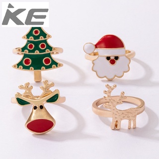Festive Christmas drip ring set of four Elk geometric alloy ring set for girls for women low p