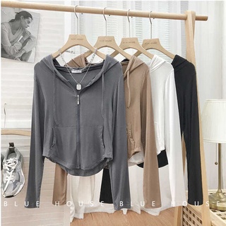เสื้อยืดแขนยาว มีฮู้ด แต่งซิป สีกากี แบบเข้ารูป สไตล์คลาสสิก สําหรับผู้หญิง