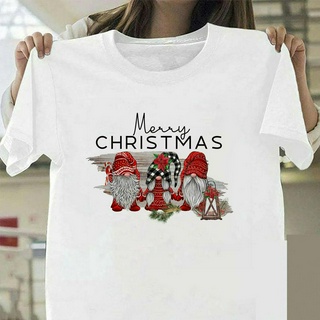 Christmas Clothes Suit TShirt Summer Women Round Collar  Short Sleeve T-shirt Sweethearts Outfit Party Supplies Kawaii