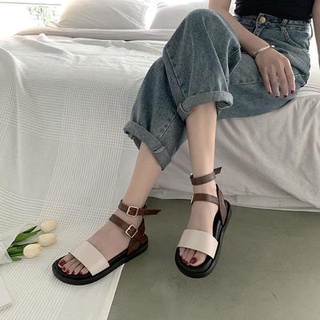 รองเท้าแตะนักเรียนหญิงเกาหลีสวมใส่ในช่วงฤดูร้อนแฟชั่นใหม่น้ำป่านางฟ้าลมสายรัดเค้กฟองน้ำรองเท้าแบนหนา