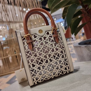 TORY T MONOGRAM LASER-CUT MINI TOTE