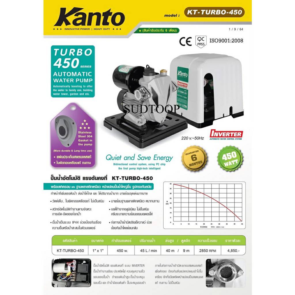 kanto-ปั๊มน้ำอัตโนมัติ-ปั๊มน้ำท่อ-1-นิ้ว-รุ่น-kt-turbo-450-ใบพัดทองแดง