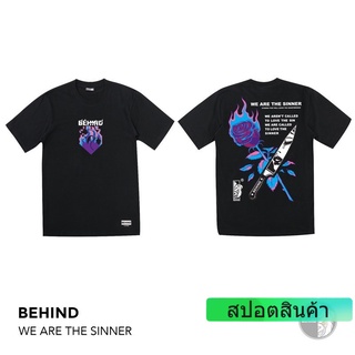 เสื้อยืดวินเทจเสื้อยืดลำลองBEHIND CLOTHING เสื้อยืดลาย “WE ARE THE SINNER” oversize SMLS to4XLS-4XL