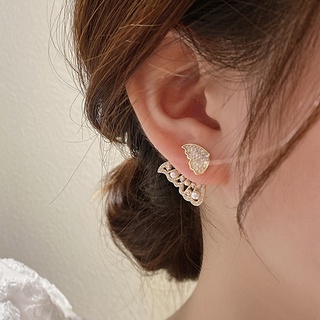 Electroplating 925 silver needle Korean earrings a two wearing pearl diamond butterfly earrings temperament earrings for