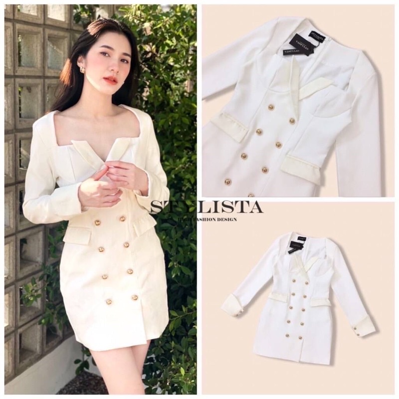 code-st20563-เดรสสูท-มินิเดรสแขนยาว-เดรสออกงาน-เดรสสูทสีดำ-งานป้าย-stylista