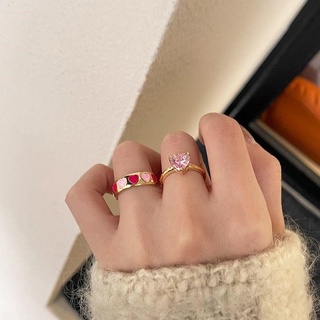 [YY] แหวนเพทาย รูปหัวใจ พีช ประดับเพทาย หรูหรา ปรับได้ สําหรับผู้หญิง