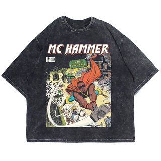 เสื้อยืดผ้าฝ้ายพิมพ์ลายเสื้อยืด โอเวอร์ไซซ์ MC HAMMER WASHING VINTAGE RAP (เสื้อยืดซัก)