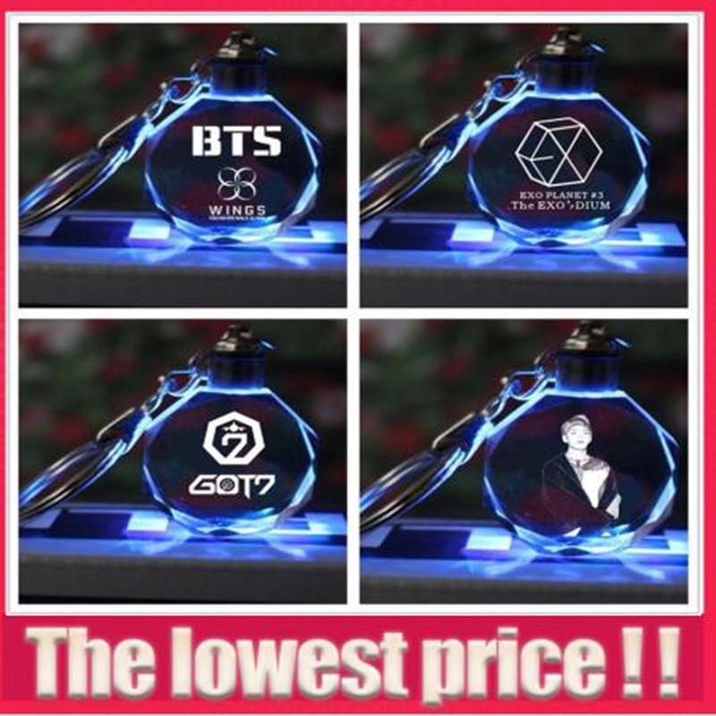 พวงกุญแจคริสตัล มีไฟ LED ลาย EXO GOT7 DIY