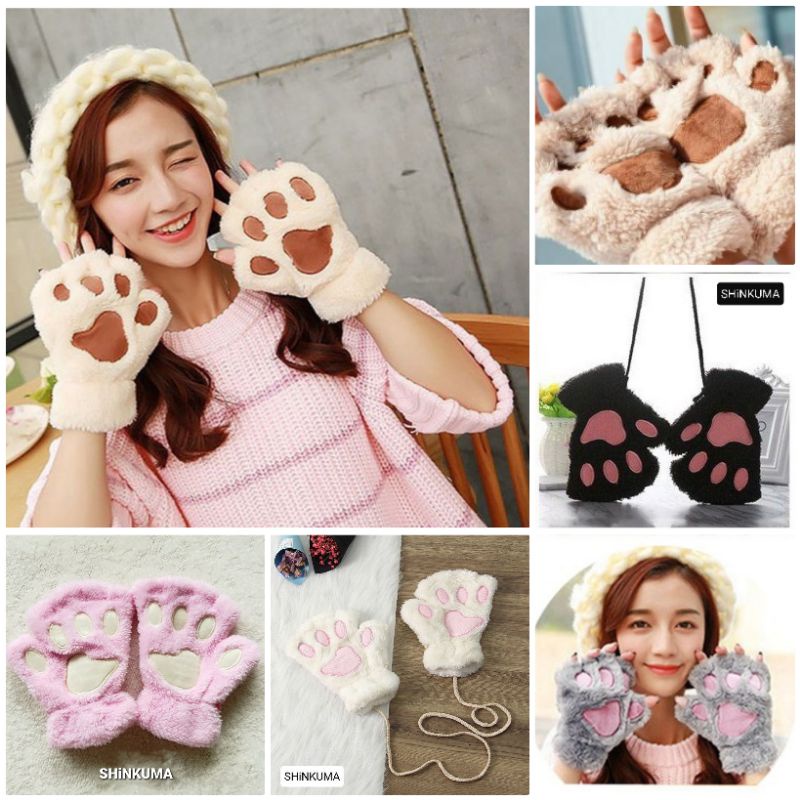 ภาพหน้าปกสินค้าพร้อมส่ง จากไทย ถุงมือกันหนาว อุ้งเท้าแมว ถุงมือแมวคอสเพลย์ แบบครึ่งนิ้วกดมือถือได้