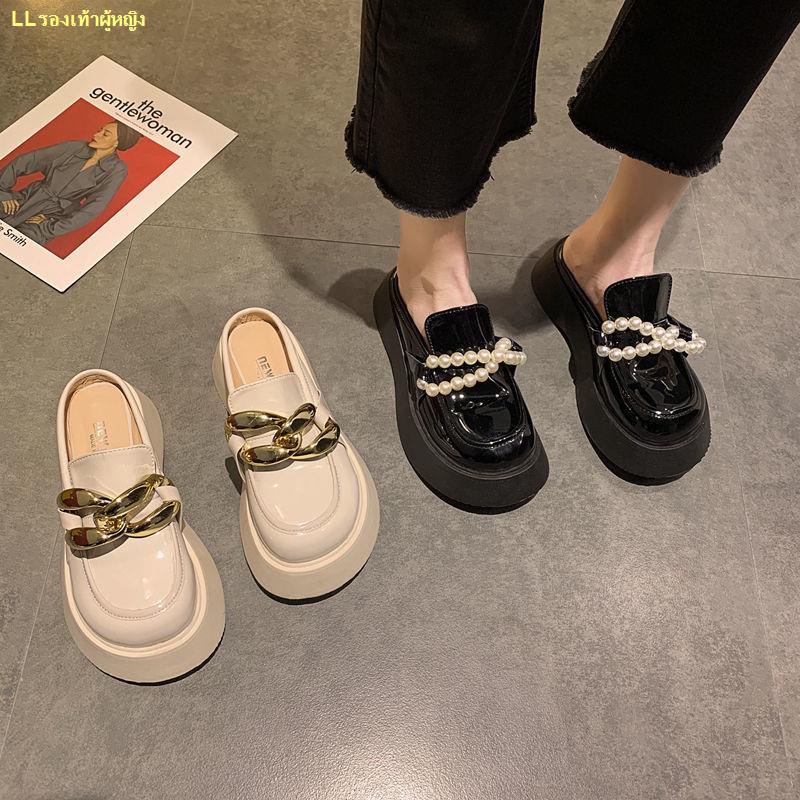 จัดส่งรวดเร็ว-baotou-รองเท้าแตะผู้หญิง-2022-รุ่นใหม่เกาหลีรุ่นมุกโลหะหัวเข็มขัดหนาด้านล่างรอบนิ้วเท้ารองเท้าหนังขนาดเล็