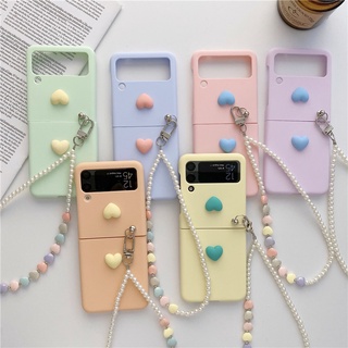 เคสโทรศัพท์มือถือ กันกระแทก ประดับไข่มุก สีมาการอง แฟชั่น สําหรับ Samsung Galaxy Z Flip 3 5G Z Flip3 Zlip3 Z Flip3