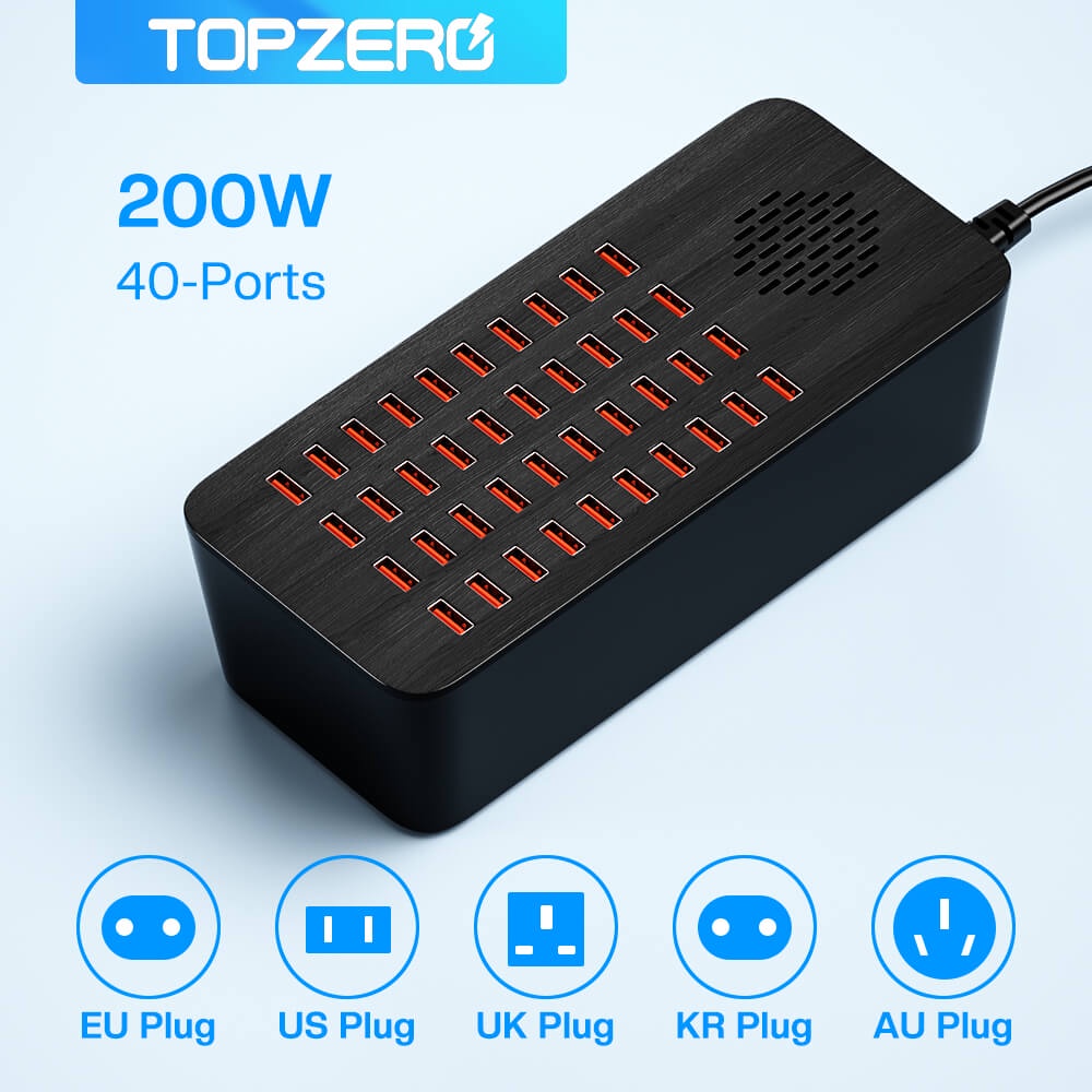 200W 40 Ports USB Charger Multiple Ports Desktop USB Charging Station For iPhone Xiaomi Samsung