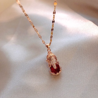 Bisa Cod Enxi เครื่องประดับ Kalung Wanita 18K Emas Asli Ruby Pixiu จี้สร้อยคอ Zirconia จี้สร้อยคออุปกรณ์เสริม