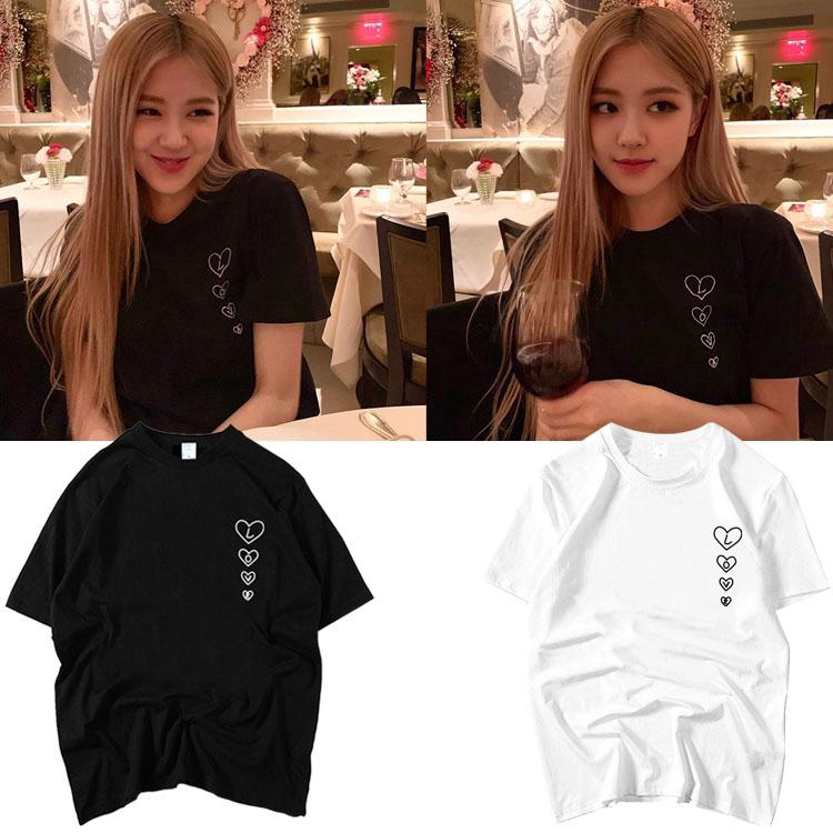 เสื้อยืดวรรคเดียวกันการ์ตูนพิมพ์รังผึ้ง summer women Blackpink JENNIE ROSÉ LISA JISOO Same paragraph T-shirt Honeycomb