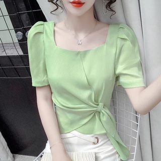 [Fashion Recommendation] เสื้อยืดแขนสั้น คอสี่เหลี่ยม ผ้าชีฟอง สไตล์ตะวันตก แฟชั่นฤดูร้อน สําหรับผู้หญิง 2022