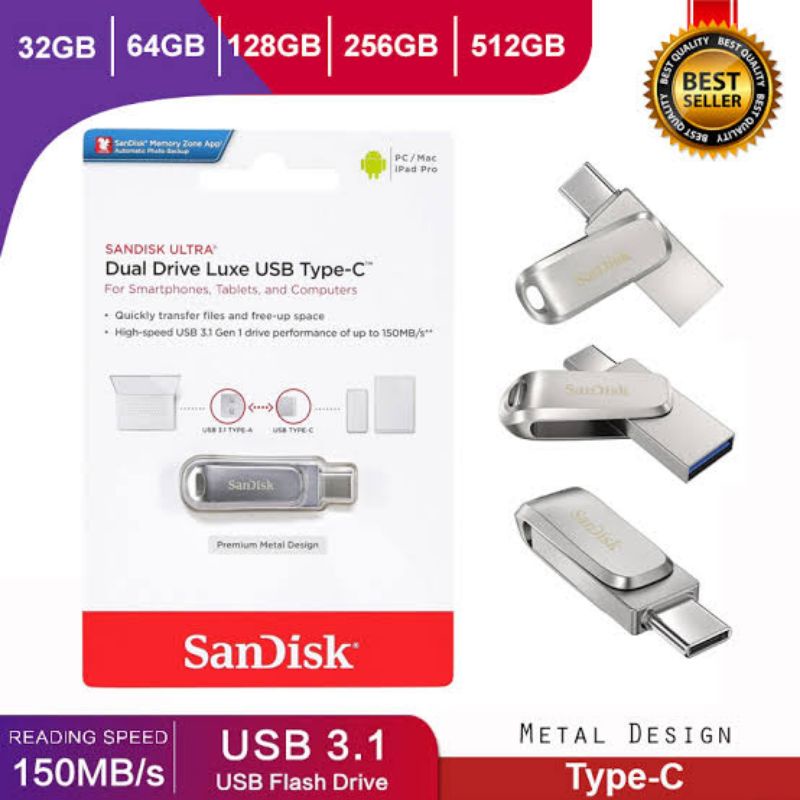 แท้-sandisk-otg-128gb-metal-design-type-c-3-1-flash-dual-flashdrive-usb-type-c-ประกันศูนย์ไทย-5-ปี-usb-3-1