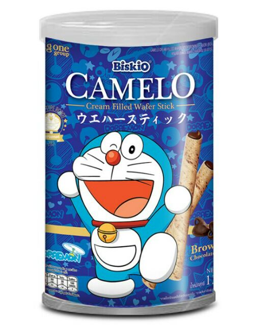 เวเฟอร์แท่งสอดไส้ครีม-biskio-camelo-doraemon-บิสคิโอ-คาเมลโล-โดราเอมอน-น้ำหนัก-135-กรัม