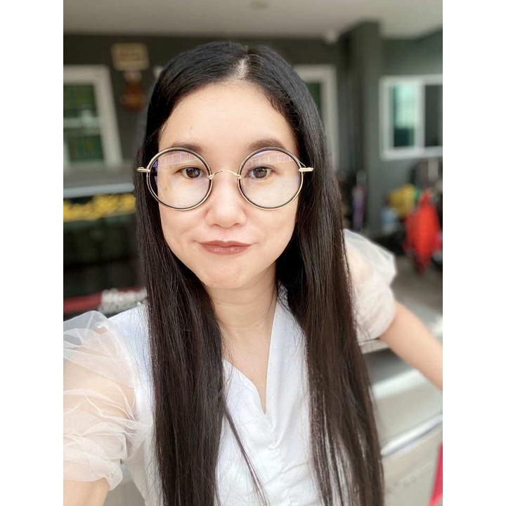 แว่นกรองแสง-แว่นกรองสีฟ้า-แว่นคอมฯ-แว่นถนอมสายตา-ทรงกลม-ปลายขาทอง-กรอบดำ