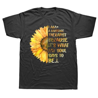 เสื้อยืดแขนสั้น ผ้าฝ้าย พิมพ์ลายกราฟฟิค I Am A Mage Therapist Sunflower เหมาะกับของขวัญวันเกิด สไตล์สตรีท แฟชั่นฤดูร้อนS